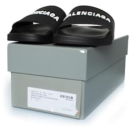 Balenciaga-Balenciaga, Pool slides in black with logo-Black