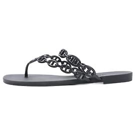 Hermès HERMES Island Rubber Sandals Black Chaîne d'Ancre in Size 38 Black