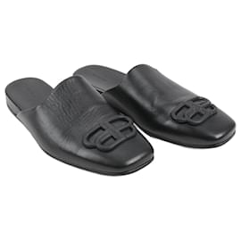 Balenciaga-Balenciaga BB Logo Leather Mule in Black 590935, Size 37-Black