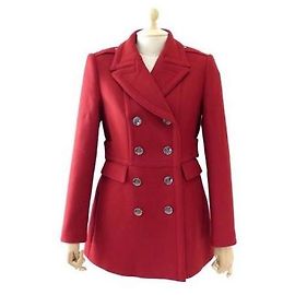 Burberry Brit Burgundy Pea Coat Dark red