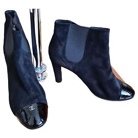 Chanel ankle boots black deerskin 10 cm heel Black