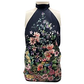 Top halter de seda floral multicolor azul marino Christian Dior Azul marino