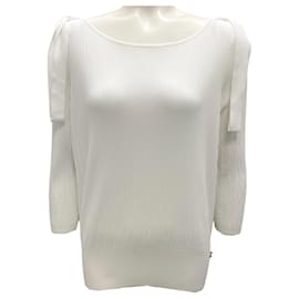 Chanel-Chanel White 2018 Paris-Greece CC Logo Tie-Detail Ribbed Knit Top-White
