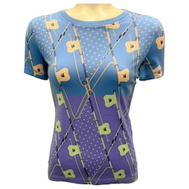 Hermès-Hermes Blue Clic Clac Polka Dots Diamond Micro T-Shirt-Blue