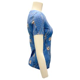 Hermès-Hermes Blue Clic Clac Polka Dots Diamond Micro T-Shirt-Blue