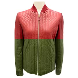 Hermès-Hermes Deep Red Quilted Calfskin Leather Jacket-Red