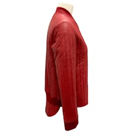 Hermès-Hermes Deep Red Quilted Calfskin Leather Jacket-Red