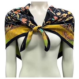 Hermès-Hermes Black / Gold Multi Eastern and Western Stones Square Silk Twill Scarf-Black