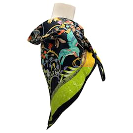 Hermès-Hermes Black / Gold Multi Eastern and Western Stones Square Silk Twill Scarf-Black