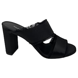 Autre Marque-Marion Parke Black Cecilia Fringed Block Heel Satin Sandals-Black