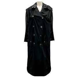 Junya Watanabe Comme des Garcons Black Sequined Double Breasted Cotton Trench Coat Black