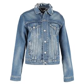Balenciaga-Balenciaga Political Campaign Distressed Jacket in Blue Cotton Denim-Blue,Light blue