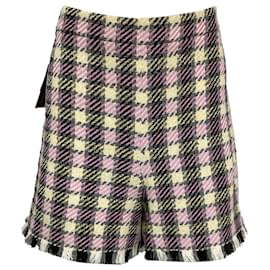 Oscar de la Renta-Oscar de la Renta Frayed Gingham Tweed Shorts in Pink Wool-Pink