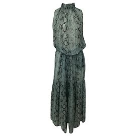 Stella Mc Cartney Grüne Seiden-Midi-Kleid mit Schlangenprint von Stella McCartney Grün