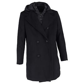 Balmain Hooded Double-Breasted Coat in Black Wool Black