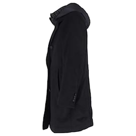 Balmain-Balmain Hooded Double-Breasted Coat in Black Wool-Black