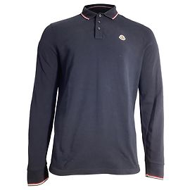 Polo a maniche lunghe con patch Moncler in cotone blu navy Blu Blu navy