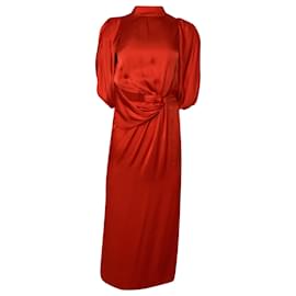 Autre Marque- Johanna Ortiz Mock Neck Midi Cut Out Dress in Red Silk-Red
