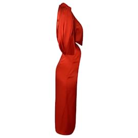 Johanna Ortiz- Johanna Ortiz Mock Neck Midi Cut Out Dress in Red Silk-Red