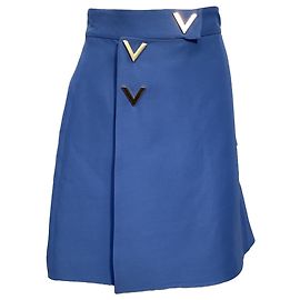 Valentino Garavani Saia mini em lã azul com detalhe V-Hardware da Valentino Azul