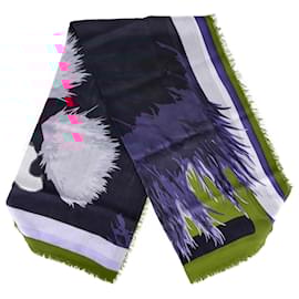 Fendi-Fendi Fringe Monster Printed Foulard Scarf in Multicolor Silk and Wool-Multiple colors