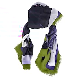 Fendi-Fendi Fringe Monster Printed Foulard Scarf in Multicolor Silk and Wool-Multiple colors