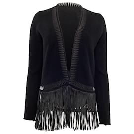 Zadig & Voltaire-Zadig & Voltaire Marla Fringed Open Cardigan in Black Cashmere-Black