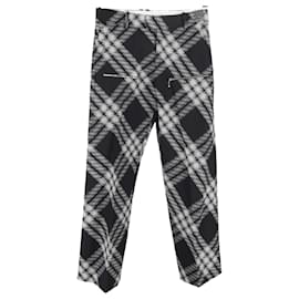 Burberry-Burberry Straight Leg Checkered Pants in Black Wool-Black