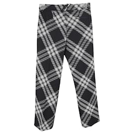 Burberry-Burberry Straight Leg Checkered Pants in Black Wool-Black