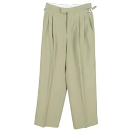 Ami-AMI Paris Pleated Wide-Leg Crepe Pants in Green Viscose-Green