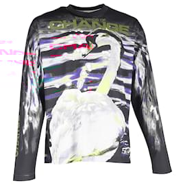 Burberry-T-shirt à manches longues en coton multicolore avec imprimé graphique Swan de Burberry-Multicolore