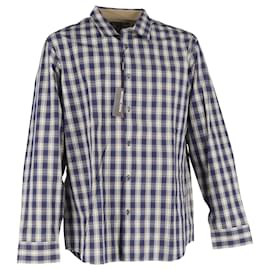 Michael Kors-Michael Kors Checkered Shirt in Navy Blue and Cream Cotton-Blue,Navy blue