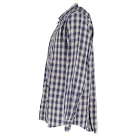 Michael Kors-Michael Kors Checkered Shirt in Navy Blue and Cream Cotton-Blue,Navy blue