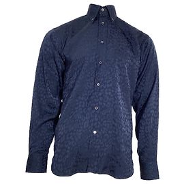Camicia a maniche lunghe in seta blu navy con stampa leopardata di Tom Ford Blu Blu navy