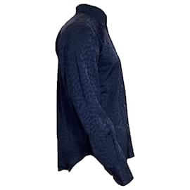 Tom Ford- Tom Ford Leopard Print Long Sleeve Shirt in Navy Blue Silk-Blue,Navy blue