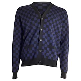 Louis Vuitton-Louis Vuitton Check Cardigan in Navy Blue Wool-Blue,Navy blue