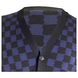 Louis Vuitton-Louis Vuitton Check Cardigan in Navy Blue Wool-Blue,Navy blue