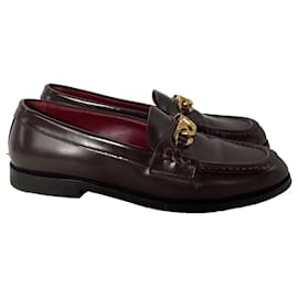 Valentino Garavani-Valentino VLogo Chain Loafers in Brown Leather-Brown,Red