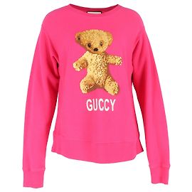 Pull en coton rose avec ours en peluche brodé Gucci Rose
