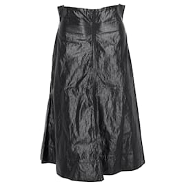 Autre Marque-Philosophy di Lorenzo Serafini Faux Crinkled Leather A-line Skirt in Black Viscose-Black