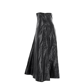 Autre Marque-Philosophy di Lorenzo Serafini Faux Crinkled Leather A-line Skirt in Black Viscose-Black