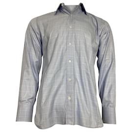 Tom Ford- Tom Ford Checkered Long Sleeve Shirt in Blue Cotton-Blue,Light blue