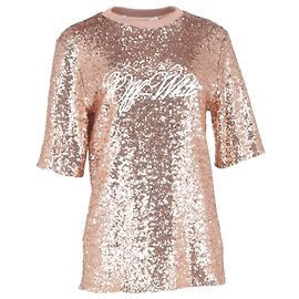 Off White Off-White Logo Sequined T-Shirt in Pink Polyester Pink
