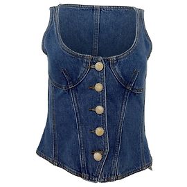 Top corset sem mangas Magda Butrym em denim de algodão azul Azul Azul claro