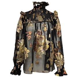 Saint Laurent-Saint Laurent Floral-Embellished Turtleneck Blouse in Black Silk-Black
