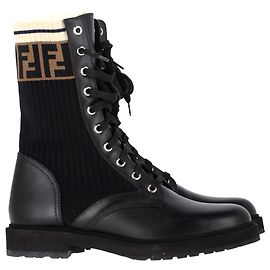 Fendi Rockoko Sock Biker Boots in Black Calf Leather Black