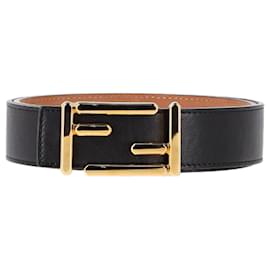 Fendi-Fendi Double F Logo Belt in Black Leather-Black