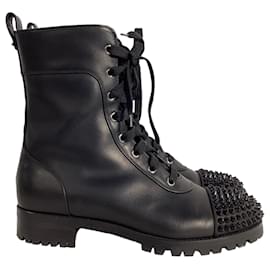 Christian Louboutin-Christian Louboutin TS Croc Spiked Lace Up Boots in  Black Leather -Black