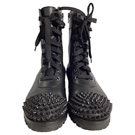 Christian Louboutin-Christian Louboutin TS Croc Spiked Lace Up Boots in  Black Leather -Black
