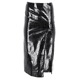 Autre Marque-Rotate Birger Christensen Leeds Faux Croc-effect Midi Skirt In Black Faux Leather-Black
